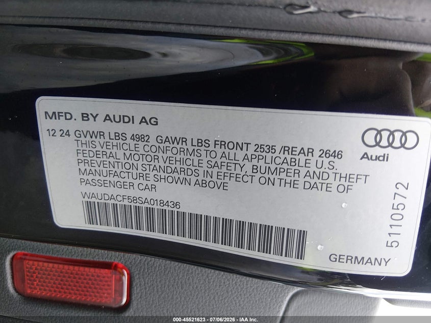 2025 Audi A5 Sportback Premium 45 Tfsi S Line Quattro S Tronic VIN: WAUDACF58SA018436 Lot: 45521623