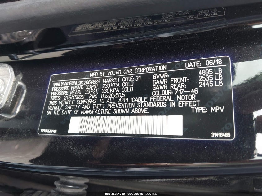 2019 Volvo Xc40 T5 Inscription VIN: YV4162UL9K2064884 Lot: 45521702