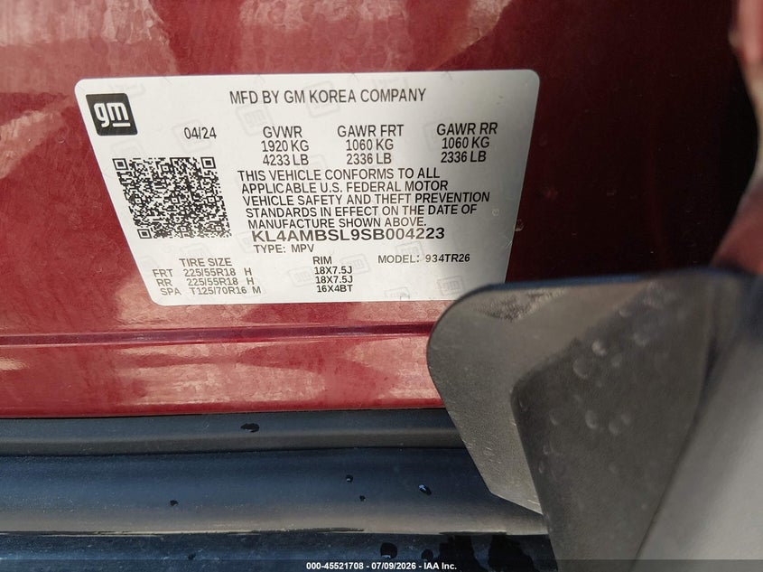 2025 Buick Encore Gx Preferred Fwd VIN: KL4AMBSL9SB004223 Lot: 45521708