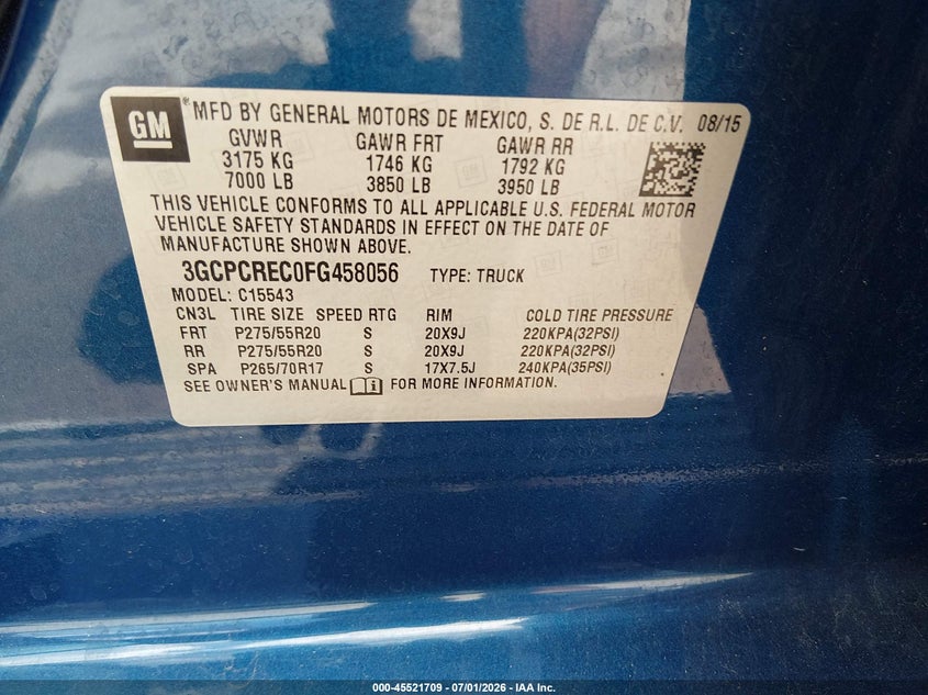 2015 CHEVROLET SILVERADO PICKUP 5.3L V-8 DI, VVT, 355HP