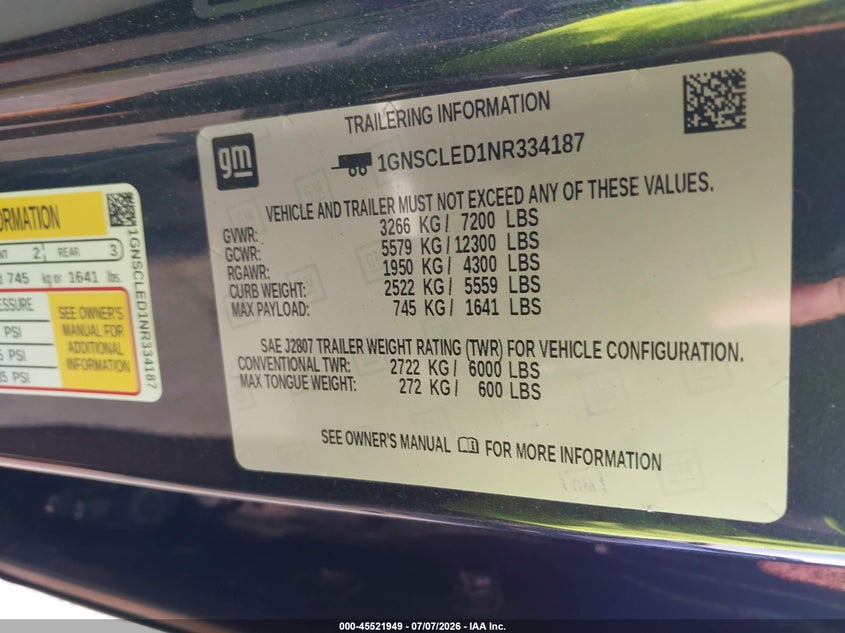 2022 Chevrolet Tahoe 2Wd Commercial Fleet VIN: 1GNSCLED1NR334187 Lot: 45521949