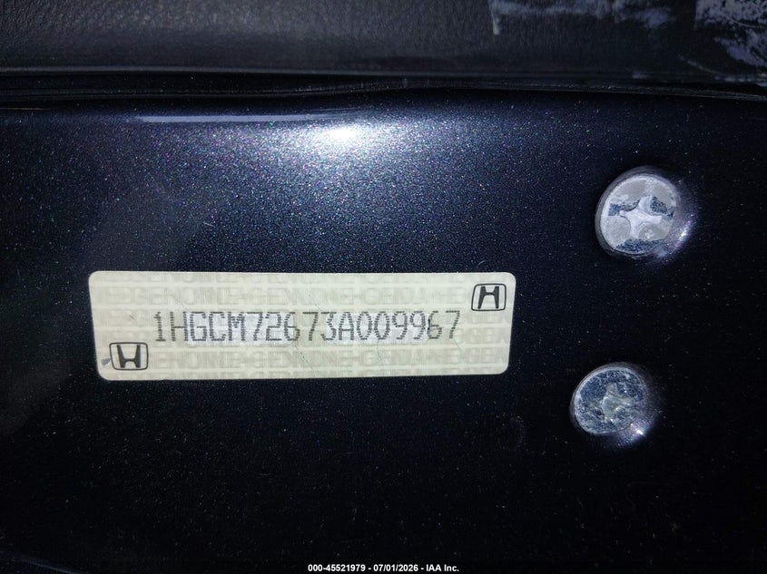 HONDA ACCORD CPE 2003 VIN 1HGCM72673A009967