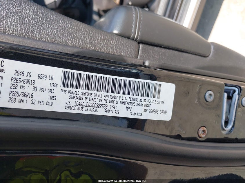 2012 DODGE DURANGO SPORT UTILITY VEHICLE 3.6L V-6 DOHC, VVT, 290HP