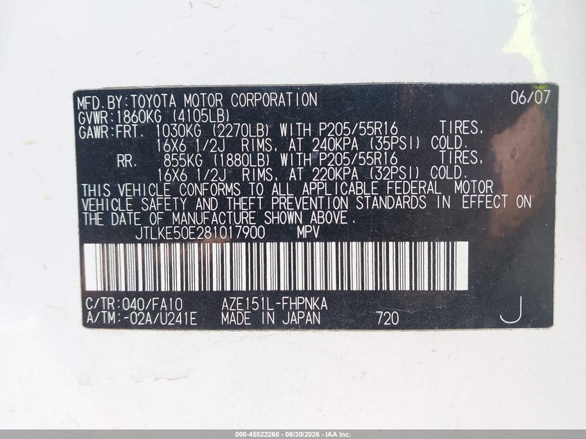 2008 Scion Xb VIN: JTLKE50E281017900 Lot: 45522260