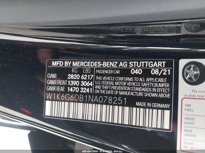 2022 Mercedes-Benz S 500 4Matic VIN: W1K6G6DB1NA078251 Lot: 45522558