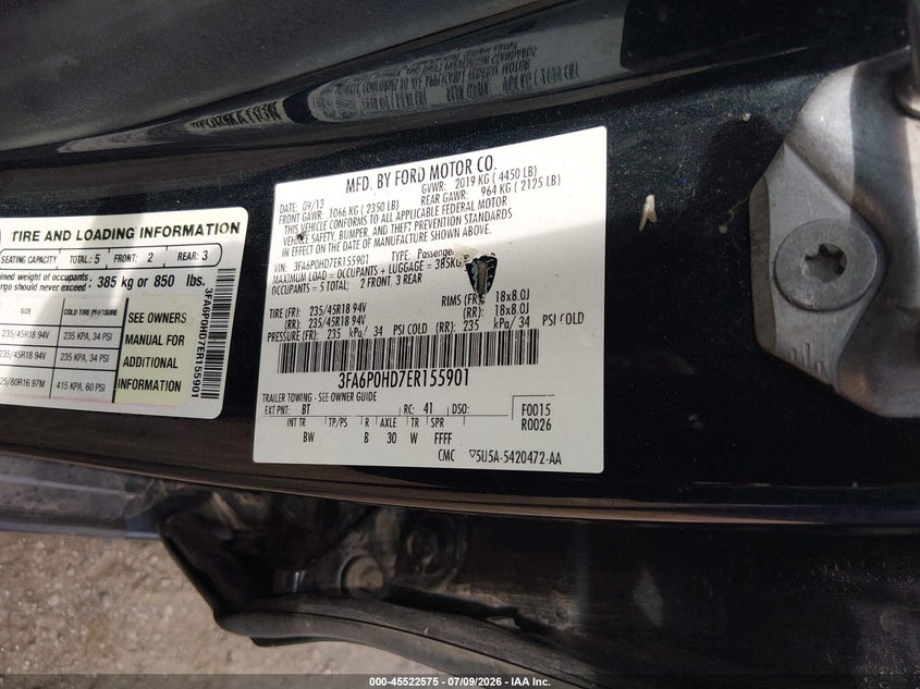 2014 FORD FUSION SEDAN 1.5L I-4 DI, DOHC, VVT, TURBO, 181HP