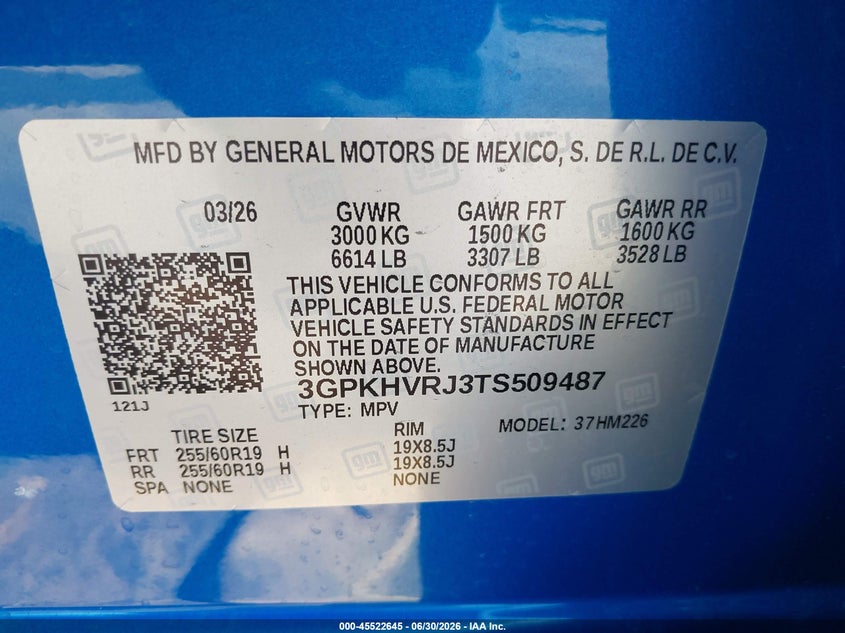 2026 Honda Prologue Ex VIN: 3GPKHVRJ3TS509487 Lot: 45522645