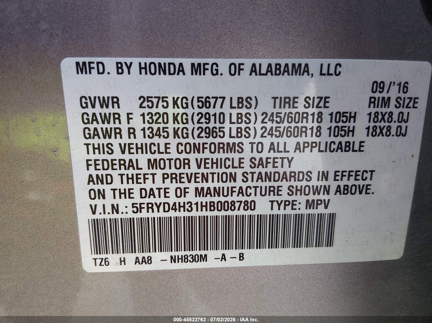 2017 ACURA MDX SPORT UTILITY VEHICLE 3.5L V-6 DI, VVT, 290HP