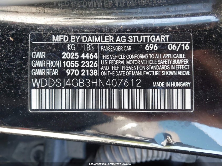 2017 Mercedes-Benz Cla 250 4Matic VIN: WDDSJ4GB3HN407612 Lot: 45522980