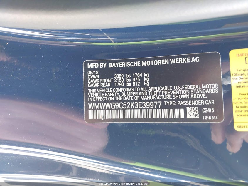 2019 Mini Convertible Cooper S VIN: WMWWG9C52K3E39977 Lot: 45523220