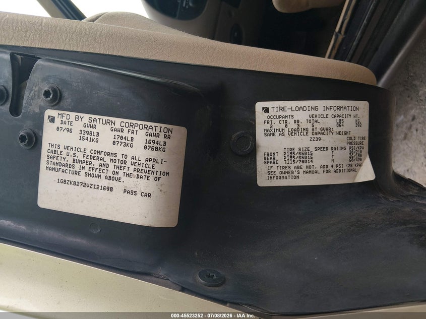 1997 Saturn Sw Sw2 VIN: 1G8ZK8272VZ121698 Lot: 45523252