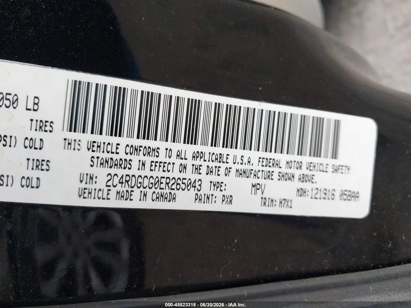 DODGE GRAND CARAVAN 2014 VIN 2C4RDGCG0ER265043