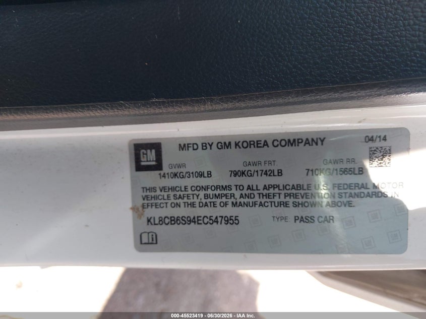 2014 CHEVROLET SPARK HATCHBACK 1.2L I-4 DOHC, VVT, 84HP