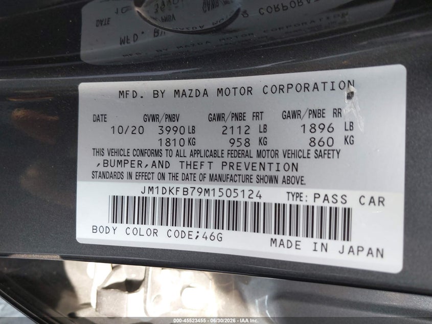 2021 Mazda Cx-3 Sport VIN: JM1DKFB79M1505124 Lot: 45523455