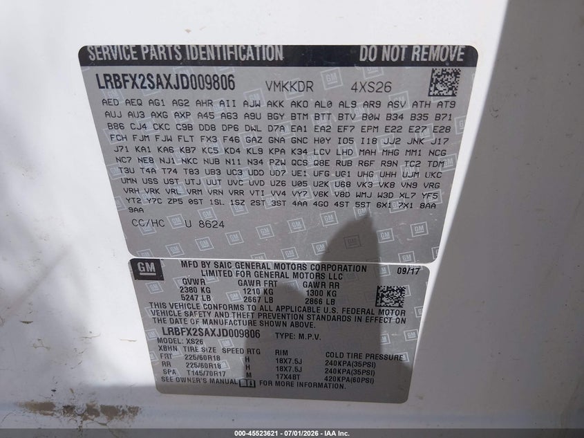 2018 Buick Envision Essence VIN: LRBFX2SAXJD009806 Lot: 45523621