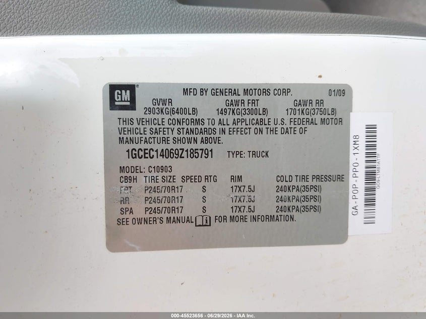2009 Chevrolet Silverado 1500 Work Truck VIN: 1GCEC14069Z185791 Lot: 45523656