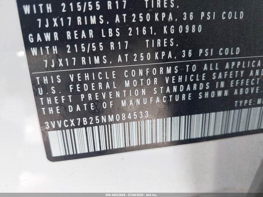 2022 Volkswagen Taos 1.5T S VIN: 3VVCX7B25NM084533 Lot: 45523659