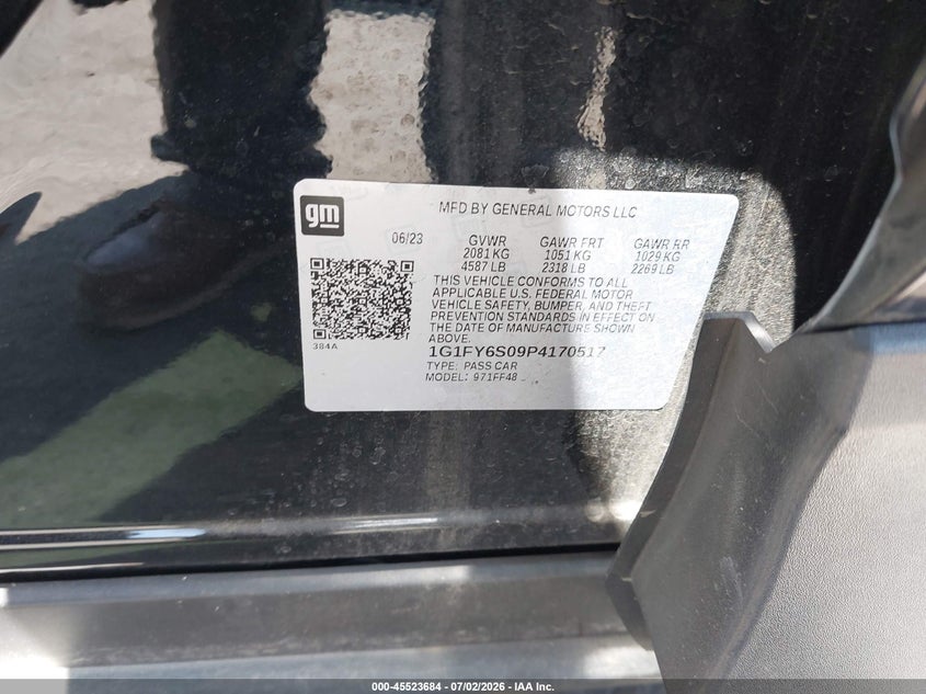 2023 Chevrolet Bolt Euv Fwd Lt VIN: 1G1FY6S09P4170517 Lot: 45523684