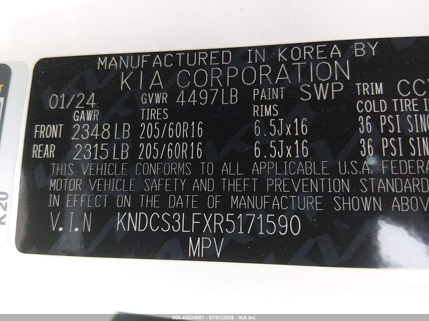 2024 Kia Niro Plug-In Hybrid Ex VIN: KNDCS3LFXR5171590 Lot: 45524001