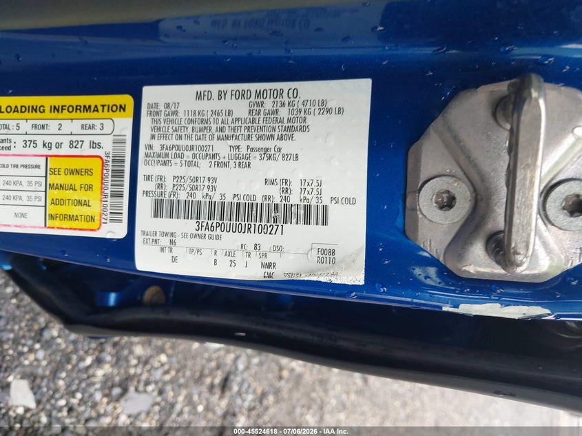 2018 FORD FUSION SEDAN 2.0L I-4 DOHC, VVT, 141HP