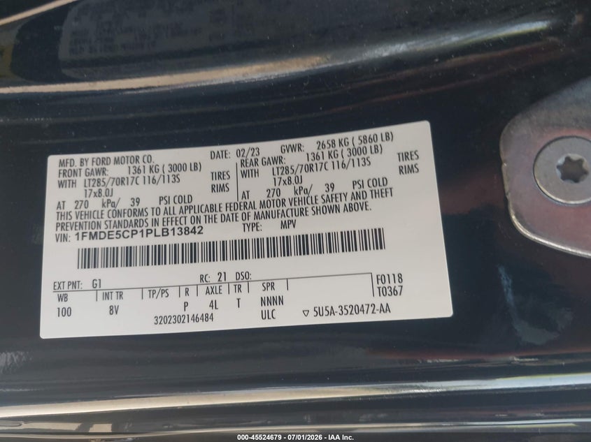 2023 Ford Bronco Badlands VIN: 1FMDE5CP1PLB13842 Lot: 45524679