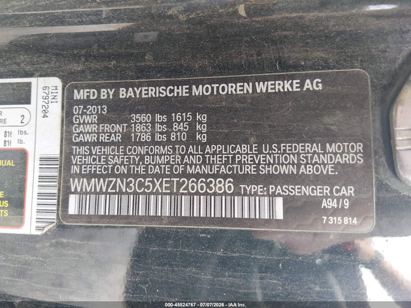 2014 Mini Convertible Cooper VIN: WMWZN3C5XET266386 Lot: 45524767