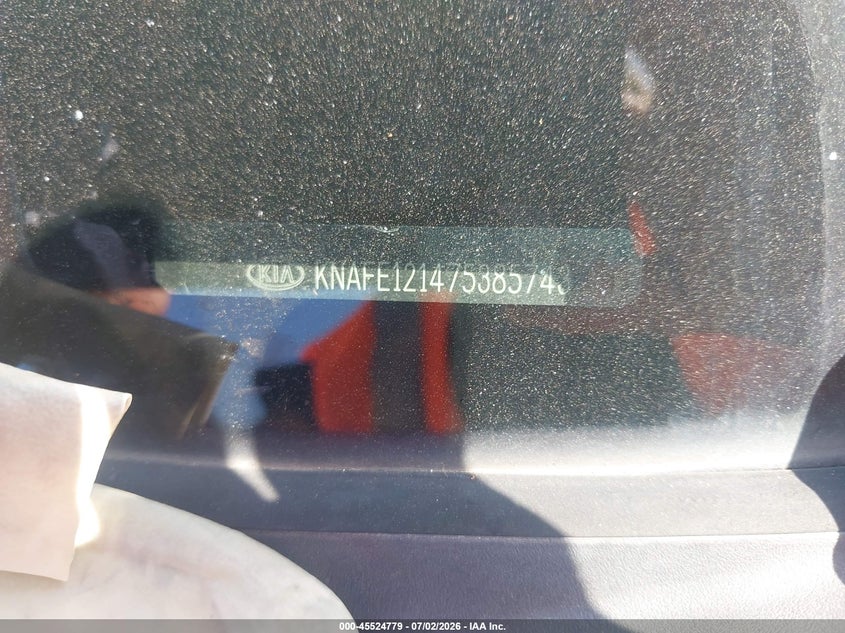 2007 Kia Spectra Ex VIN: KNAFE121475385743 Lot: 45524779