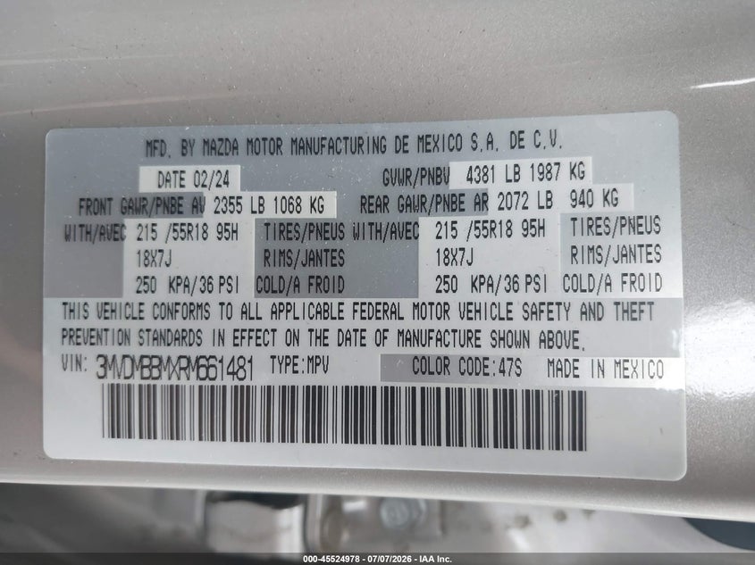 2024 Mazda Cx-30 2.5 S Select Sport VIN: 3MVDMBBMXRM661481 Lot: 45524978