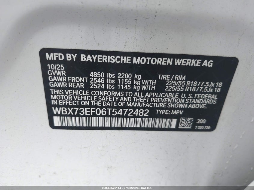 2026 BMW X1 xDrive28I VIN: WBX73EF06T5472482 Lot: 45525114