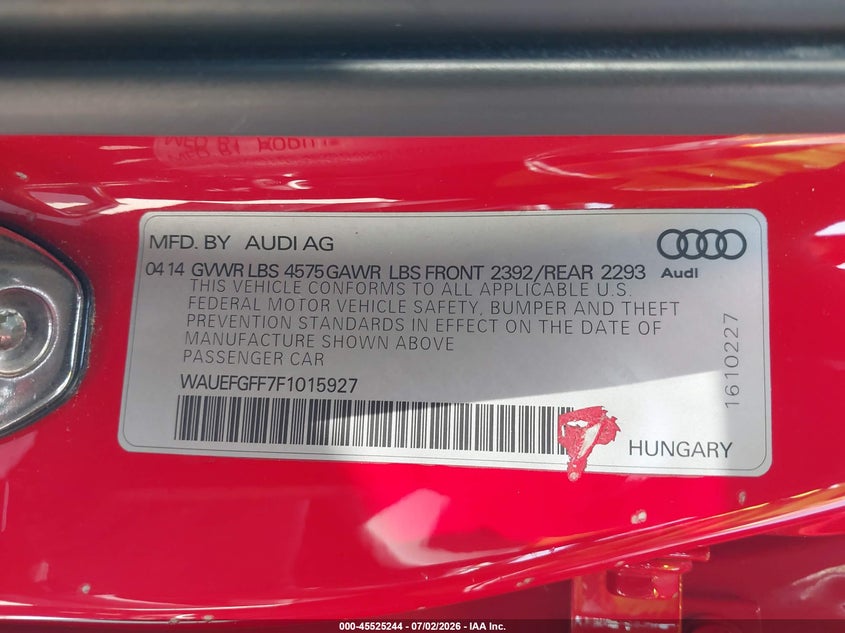 2015 Audi A3 2.0T Premium VIN: WAUEFGFF7F1015927 Lot: 45525244