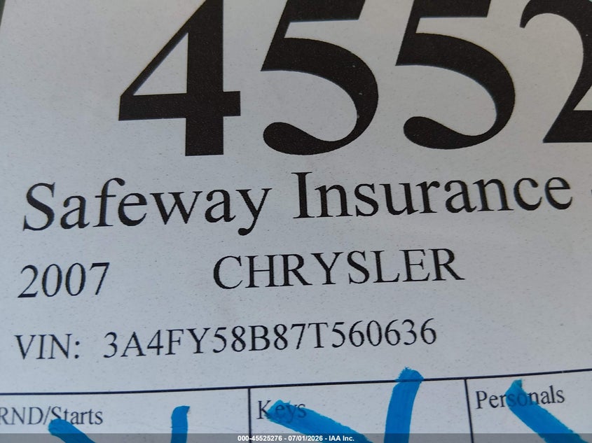 2007 Chrysler Pt Cruiser Touring VIN: 3A4FY58B87T560636 Lot: 45525276