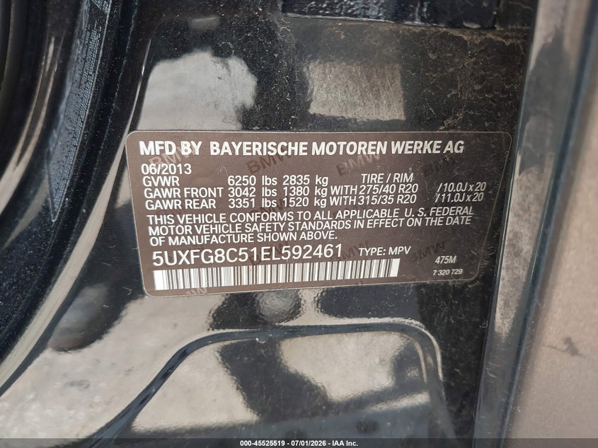 2014 BMW X6 xDrive50I VIN: 5UXFG8C51EL592461 Lot: 45525519