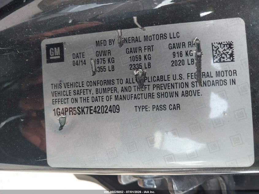 2014 Buick Verano Convenience Group VIN: 1G4PR5SK7E4202409 Lot: 45525852