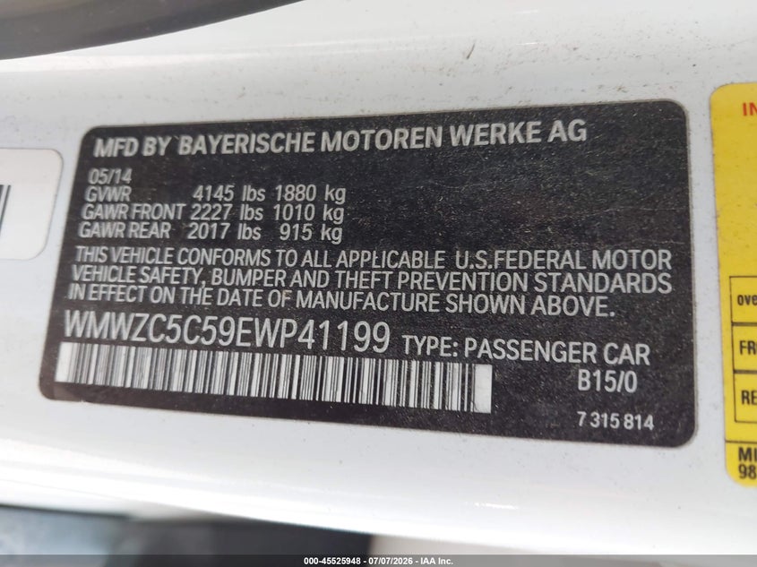 2014 Mini Countryman Cooper S VIN: WMWZC5C59EWP41199 Lot: 45525948