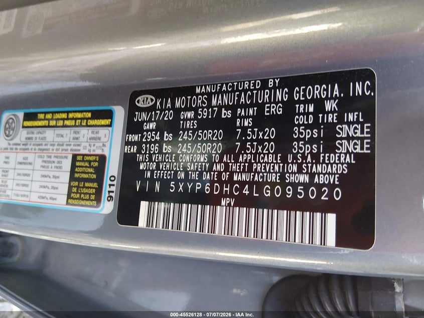2020 Kia Telluride S VIN: 5XYP6DHC4LG095020 Lot: 45526128