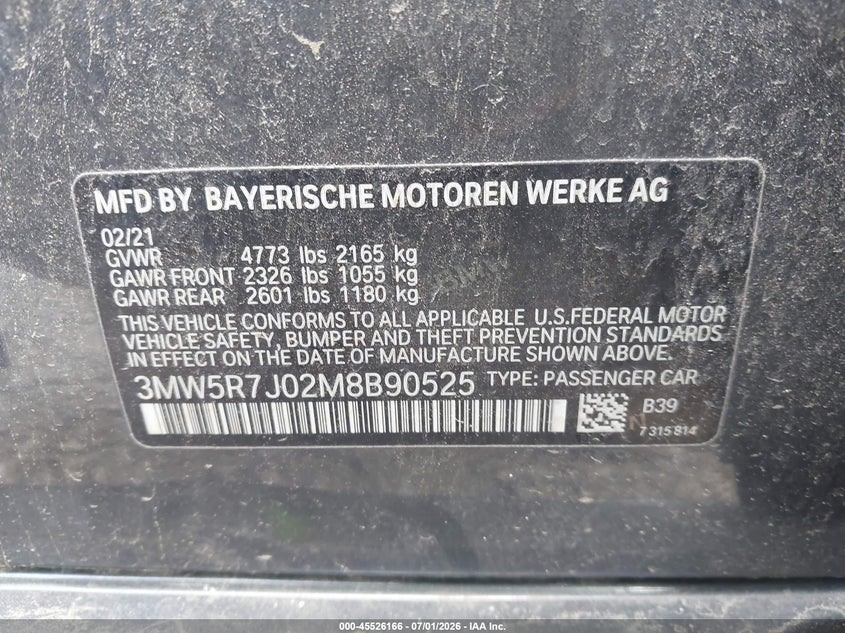 2021 BMW 3ER SEDAN 2.0L I-4 DI, DOHC, VVT, TURBO, 255HP