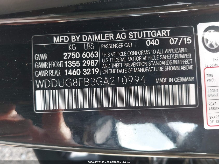 2016 Mercedes-Benz S 550 4Matic VIN: WDDUG8FB3GA210994 Lot: 45526185