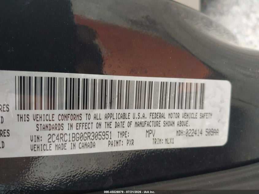 2016 Chrysler Town & Country Touring VIN: 2C4RC1BG0GR305951 Lot: 45526979