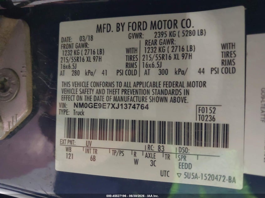 2018 FORD TRANSIT WAGON 2.5L I-4 DOHC, VVT, 169HP