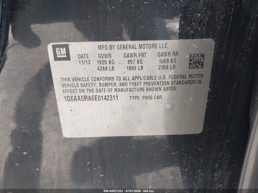 2014 Cadillac Ats Standard VIN: 1G6AA5RA6E0142311 Lot: 45527222