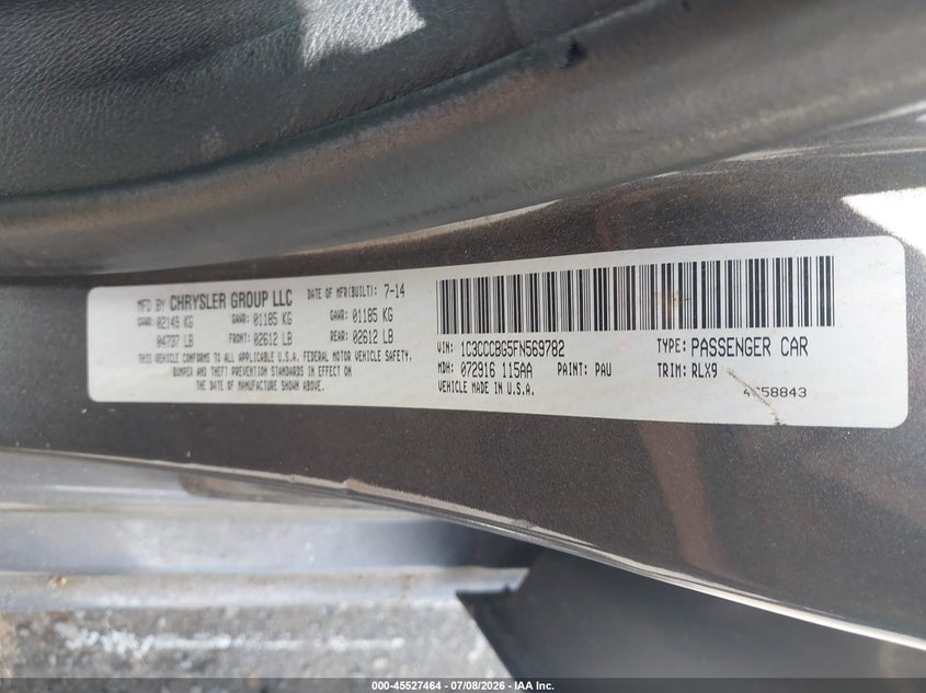 2015 Chrysler 200 S VIN: 1C3CCCBG5FN569782 Lot: 45527464