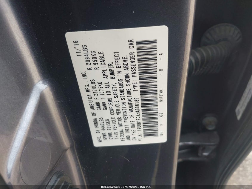 2017 Acura Tlx VIN: 19UUB1F3XHA006186 Lot: 45527496