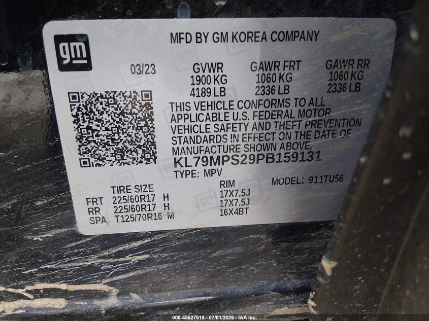 CHEVROLET TRAILBLAZER 2023 VIN KL79MPS29PB159131