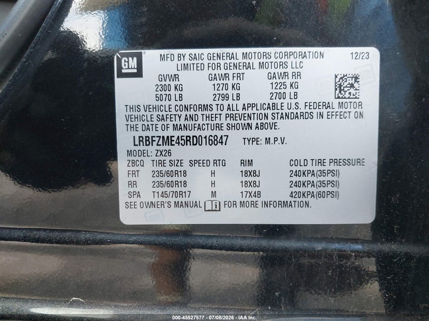 2024 Buick Envision Preferred Awd VIN: LRBFZME45RD016847 Lot: 45527577