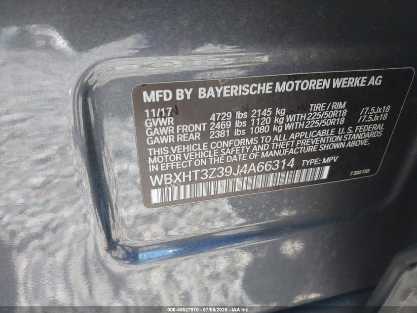 2018 BMW X1 xDrive28I VIN: WBXHT3Z39J4A66314 Lot: 45527970