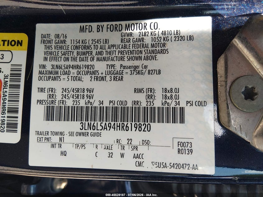 2017 Lincoln Mkz Premiere VIN: 3LN6L5A94HR619820 Lot: 45528187