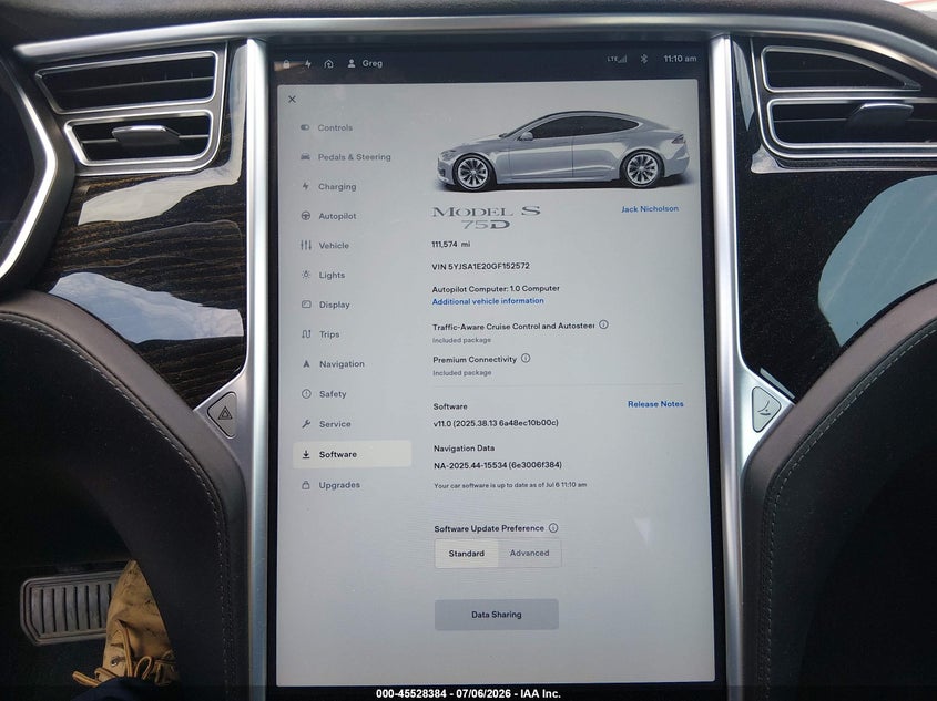 2016 Tesla Model S 60D/70D/75D/85D/90D VIN: 5YJSA1E20GF152572 Lot: 45528384
