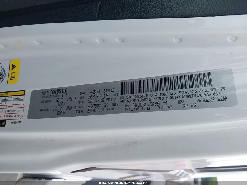 2018 Jeep Wrangler Unlimited Sport S 4X4 VIN: 1C4HJXDG0JW284390 Lot: 45528520