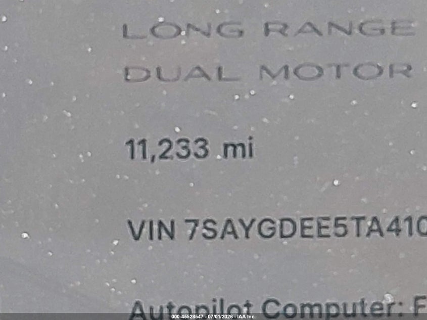 TESLA MODEL Y 2026 VIN 7SAYGDEE5TA410485