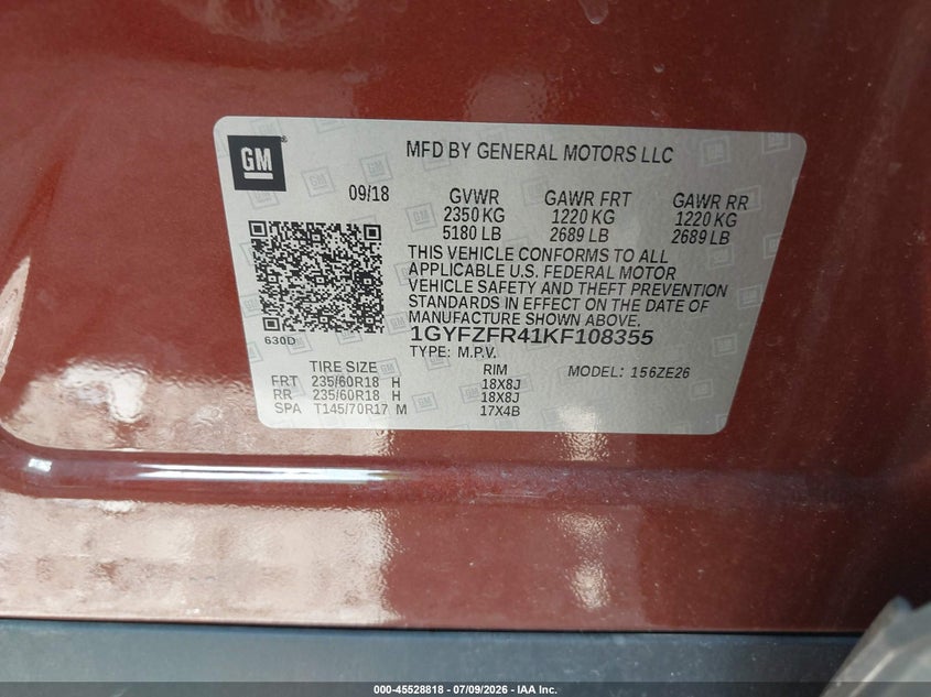 2019 Cadillac Xt4 Sport VIN: 1GYFZFR41KF108355 Lot: 45528818